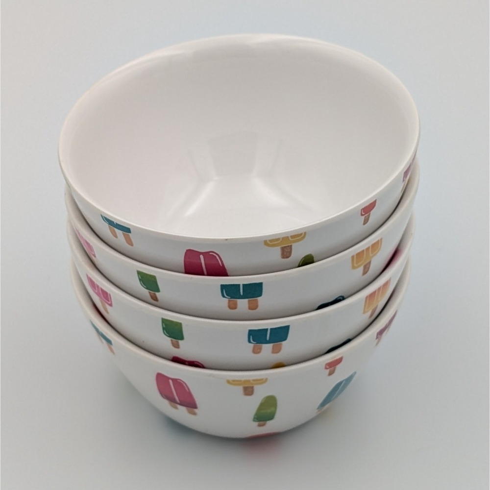 Kensie Home Melamine Bowls Set of 4 Popsicle Print Dessert Snack Bowls 3.75 in